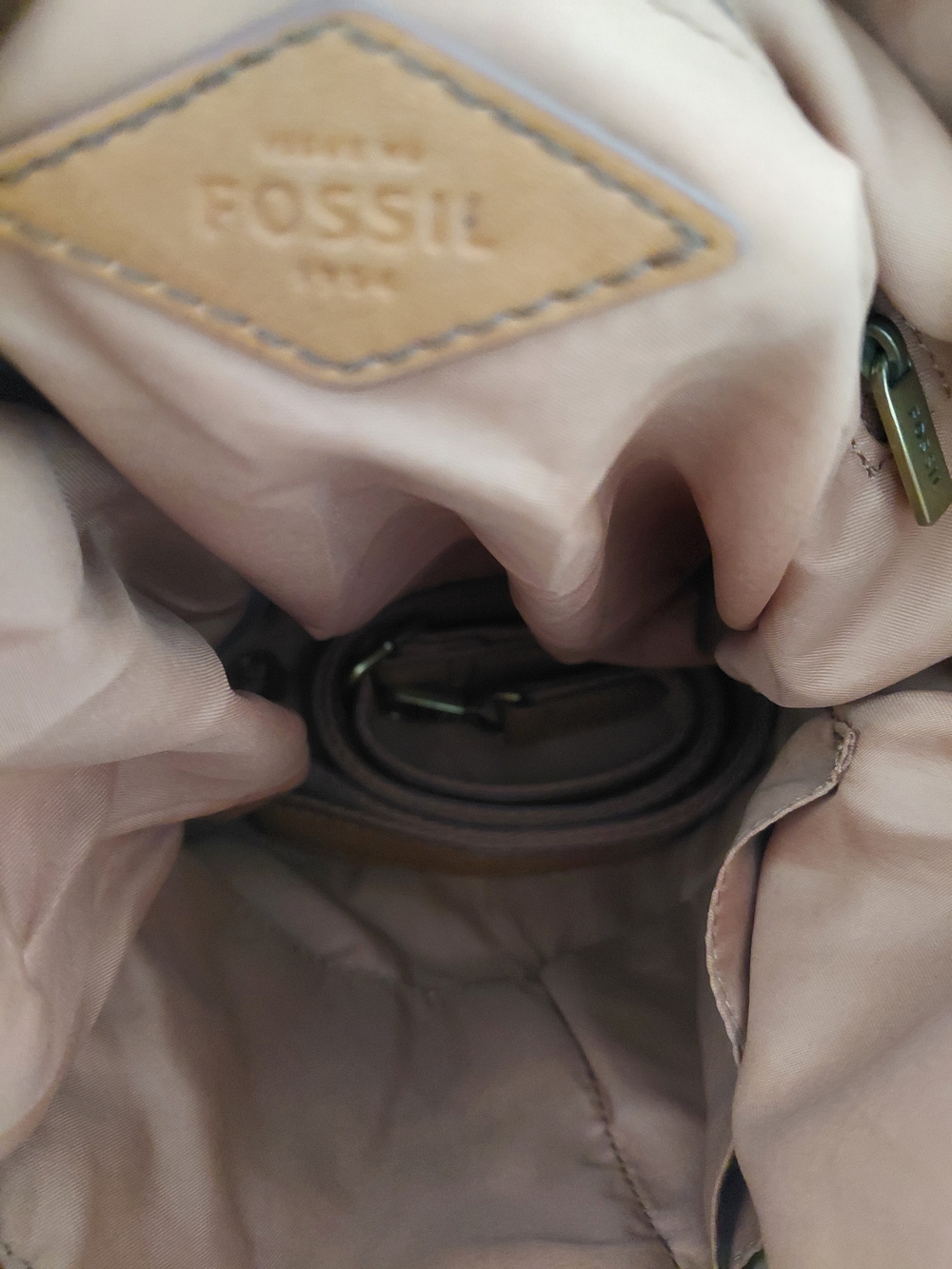 Fossil Tan & Cream Crossbody Hobo with Geometric Accent - Picture 4 of 4